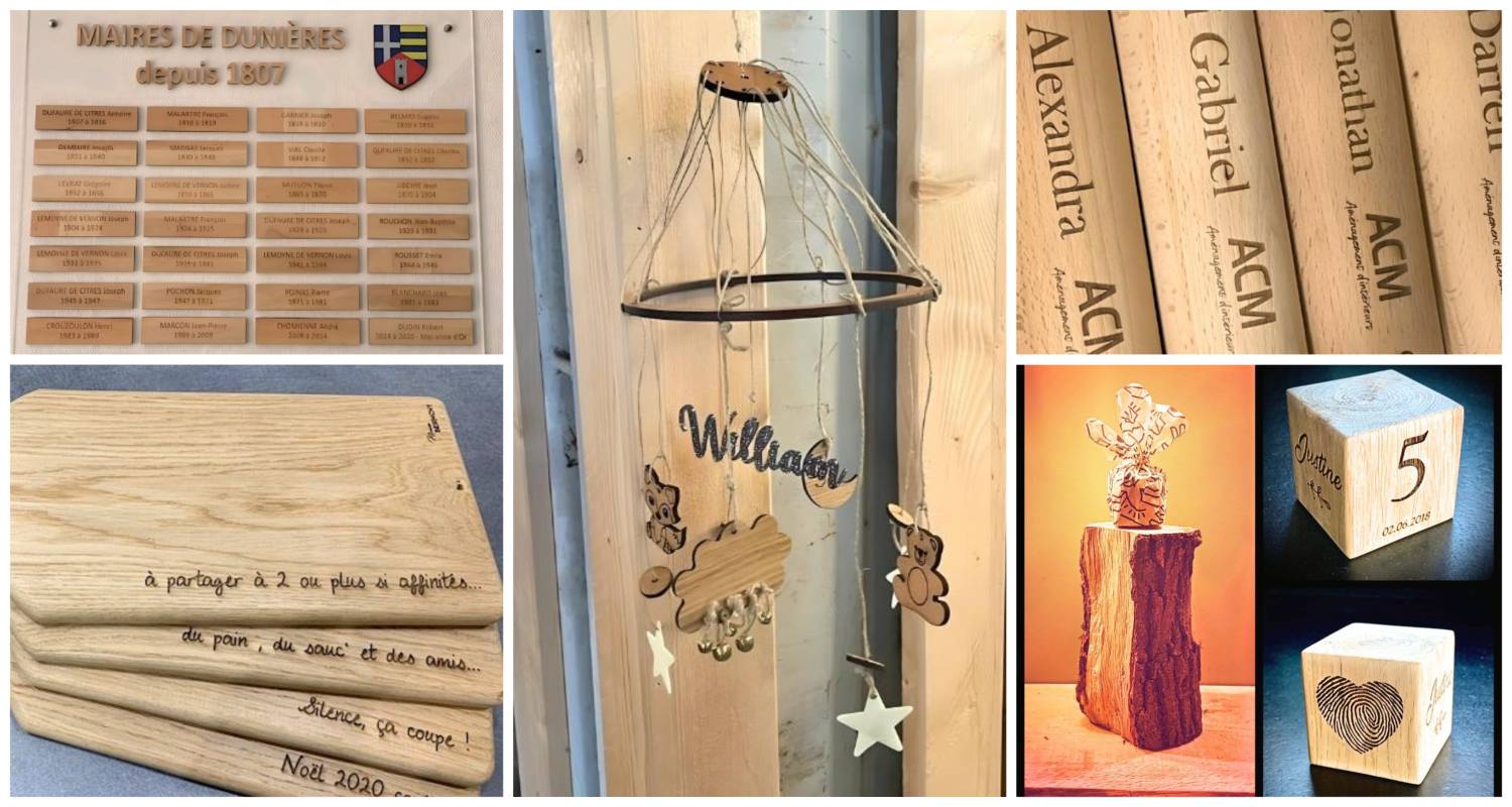 Exemples d'objets personnalisés en bois